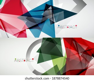 Conjunto de fondos abstractos. Formas de triángulo de color en el fondo claro. Ilustración vectorial para cubiertas, pancartas, volantes y carteles y otros diseños