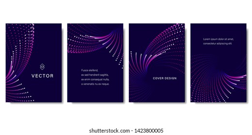 Set of Abstract Backgrounds with Colorful Dots in Purple Tones. Modern Vector Illustration without Transparency.