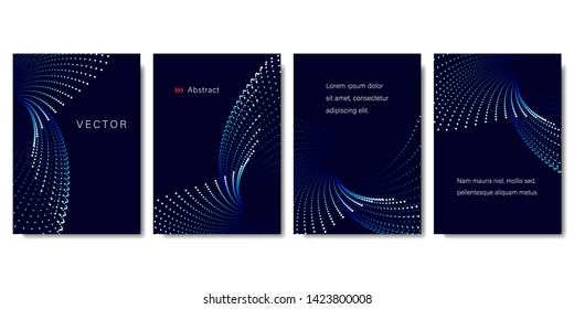 Set of Abstract Backgrounds with Colorful Dots in Blue Tones. Modern Vector Illustration without Transparency.