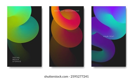 A set of abstract backgrounds with colorful gradient smooth 3d elements.