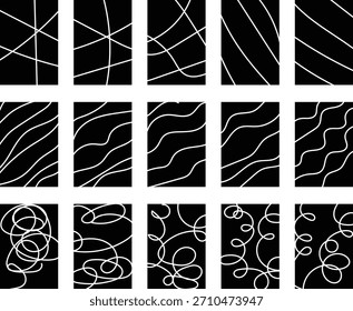 Conjunto de fondos abstractos. líneas y curvas coloridas. Diseño de patrones de garabatos de Vector