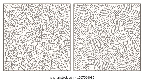 Set of abstract backgrounds contour stained glass, imitation of finely broken glass,rectangular images