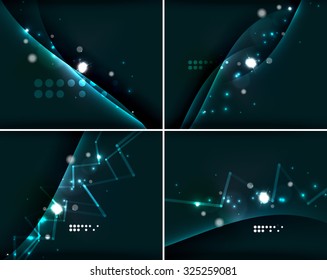 Set abstrakter Hintergründe mit Kopienraum. Glühendes Neonlicht im dunklen Raum. Werbegestaltung für Banner - bunte Vorlagen und Bildschirmhintergründe