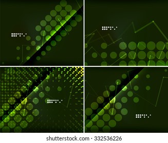 Set abstrakter Hintergründe mit Kopienraum. Glühendes Neonlicht im dunklen Raum. Werbegestaltung für Banner - bunte Vorlagen und Bildschirmhintergründe