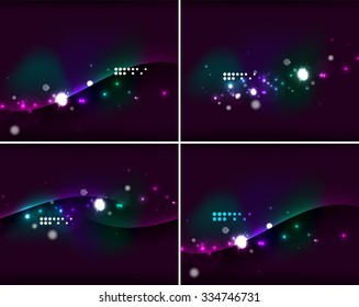 Conjunto de fondos abstractos con espacio de copia. Color brillante de la luz de neón en el espacio oscuro. Diseños publicitarios - plantillas y fondos de pantalla de colores