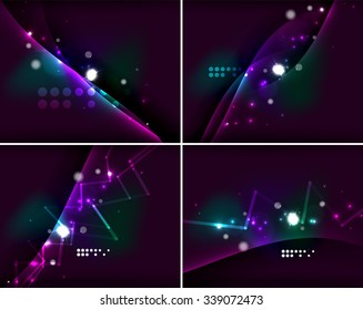 Conjunto de fondos abstractos con espacio de copia. Color brillante de la luz de neón en el espacio oscuro. Diseños publicitarios - plantillas y fondos de pantalla de colores