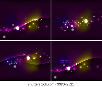 Conjunto de fondos abstractos con espacio de copia. Color brillante de la luz de neón en el espacio oscuro. Diseños publicitarios - plantillas y fondos de pantalla de colores