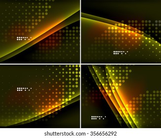 Conjunto de fondos abstractos con espacio de copia. Color brillante de la luz de neón en el espacio oscuro. Diseños publicitarios - plantillas y fondos de pantalla de colores