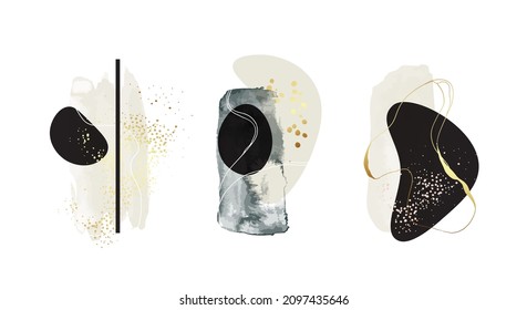 Set of abstract backgrounds. cream light Hand drawn various shapes and black doodle objects, minimalist print art