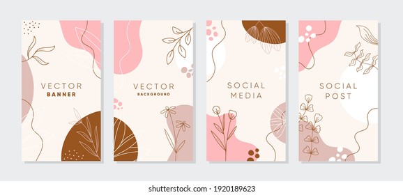 Set of abstract backgrounds in creative trendy style with copy space for text. Editable templates for social media post, banner, advertisment.