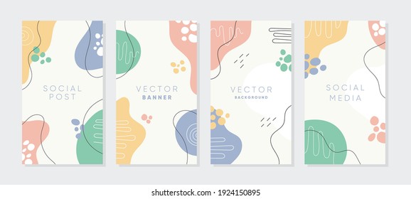 Conjunto de fondos abstractos en estilo creativo a la moda con espacio de copia para texto. Plantillas editables para publicaciones en medios sociales, banner, publicidad.
