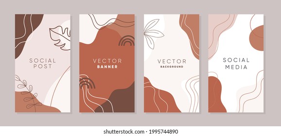 Conjunto de fondos abstractos en estilo creativo a la moda con espacio de copia para texto. Plantillas editables para publicaciones en medios sociales, banner, publicidad.