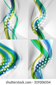 Set abstrakter Hintergründe. Kurven mit Licht- und Schatteneffekten, Regenbogenfarben und -falten
