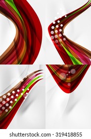 Set of abstract backgrounds. Curve wave lines with light and shadow effects, rainbow style stripes and flares