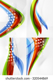 Conjunto de fondos abstractos. Líneas de onda de curva con efectos de luz y sombra, rayas de estilo arcoiris y destellos