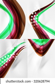 Conjunto de fondos abstractos. Líneas de onda de curva con efectos de luz y sombra, rayas de estilo arcoiris y destellos