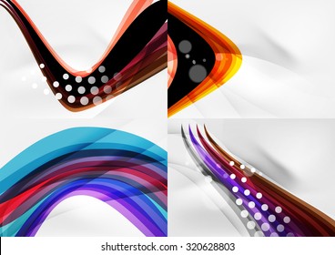 Set of abstract backgrounds. Curve wave lines with light and shadow effects, rainbow style stripes and flares