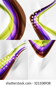 Set of abstract backgrounds. Curve wave lines with light and shadow effects, rainbow style stripes and flares