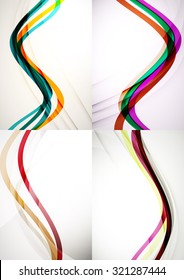 Set of abstract backgrounds. Curve wave lines with light and shadow effects. Banner advertising layouts - templates and wallpapers