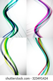 Set of abstract backgrounds. Curve wave lines with light and shadow effects. Banner advertising layouts - templates and wallpapers