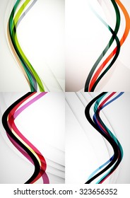Conjunto de fundos abstratos. Linhas de onda de curva com efeitos de luz e sombra. Layouts de publicidade de banner - modelos e papéis de parede