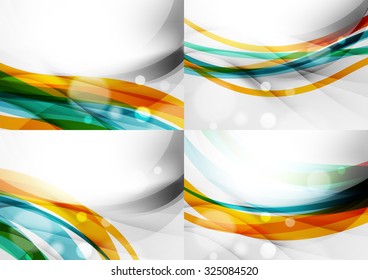 Set abstrakter Hintergründe. Kurven mit Licht- und Schatteneffekten, Regenbogenfarben und -falten