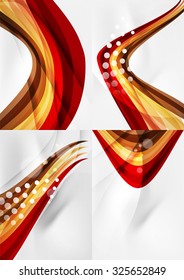 Set of abstract backgrounds. Curve wave lines with light and shadow effects, rainbow style stripes and flares