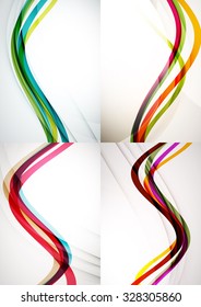 Set of abstract backgrounds. Curve wave lines with light and shadow effects. Banner advertising layouts - templates and wallpapers