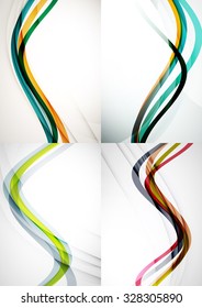 Set of abstract backgrounds. Curve wave lines with light and shadow effects. Banner advertising layouts - templates and wallpapers