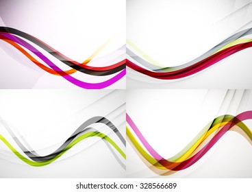 Set of abstract backgrounds. Curve wave lines with light and shadow effects. Banner advertising layouts - templates and wallpapers