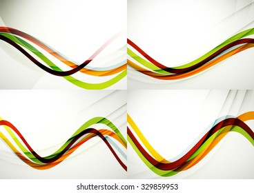 Set of abstract backgrounds. Curve wave lines with light and shadow effects. Banner advertising layouts - templates and wallpapers