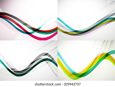 Set of abstract backgrounds. Curve wave lines with light and shadow effects. Banner advertising layouts - templates and wallpapers