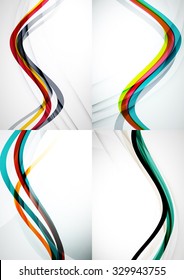 Set of abstract backgrounds. Curve wave lines with light and shadow effects. Banner advertising layouts - templates and wallpapers