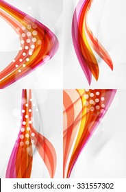 Set of abstract backgrounds. Curve wave lines with light and shadow effects, rainbow style stripes and flares