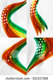 Set of abstract backgrounds. Curve wave lines with light and shadow effects, rainbow style stripes and flares