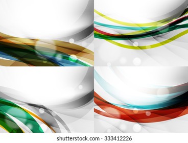 Set of abstract backgrounds. Curve wave lines with light and shadow effects, rainbow style stripes and flares
