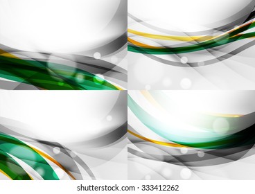 Set of abstract backgrounds. Curve wave lines with light and shadow effects, rainbow style stripes and flares
