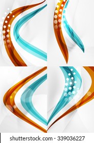 Conjunto de fondos abstractos. Líneas de onda de curva con efectos de luz y sombra, rayas de estilo arcoiris y destellos