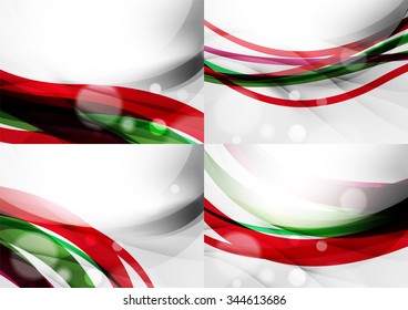 Set of abstract backgrounds. Curve wave lines with light and shadow effects, rainbow style stripes and flares