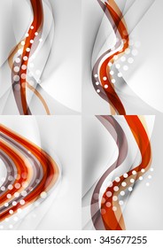 Set of abstract backgrounds. Curve wave lines with light and shadow effects, rainbow style stripes and flares