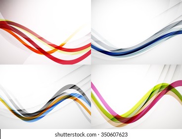 Set of abstract backgrounds. Curve wave lines with light and shadow effects. Banner advertising layouts - templates and wallpapers