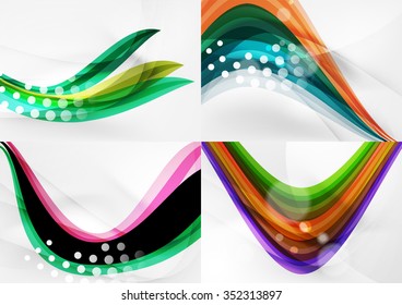 Set abstrakter Hintergründe. Kurven mit Licht- und Schatteneffekten, Regenbogenfarben und -falten