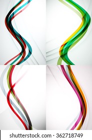 Set of abstract backgrounds. Curve wave lines with light and shadow effects