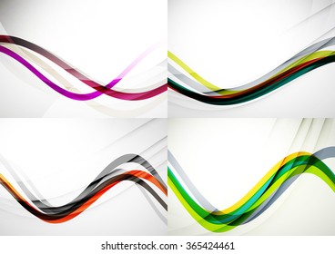 Conjunto de fondos abstractos. Líneas de onda de curva con efectos de luz y sombra