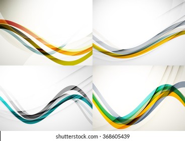 Set of abstract backgrounds. Curve wave lines with light and shadow effects