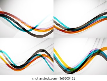Set of abstract backgrounds. Curve wave lines with light and shadow effects