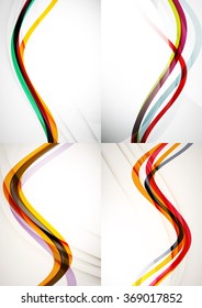 Set of abstract backgrounds. Curve wave lines with light and shadow effects