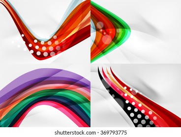 Set of abstract backgrounds. Curve wave lines with light and shadow effects
