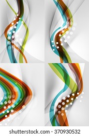 Conjunto de fondos abstractos. Líneas de onda de curva con efectos de luz y sombra
