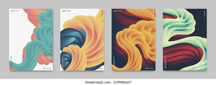 A set of abstract backgrounds with curved 3d elements. For postcards, posters, banners, flyers, etc.